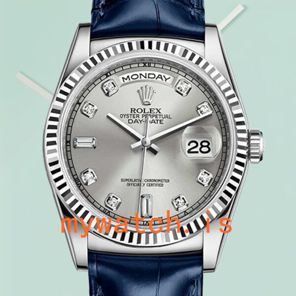 Rolex Day-Date Men’s m118139-0081 36mm Silver-tone Leather Strap: Genuine vs. Replica