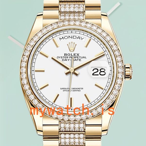 Rolex Day-Date 36mm Mens M128348RBR-0048 Diamond Bezel: Genuine vs. Replica