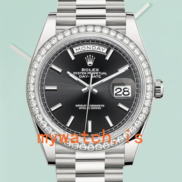 Rolex Day-Date Mens 228349BKSP 40mm Black Dial Stainless Steel: Genuine vs. Replica